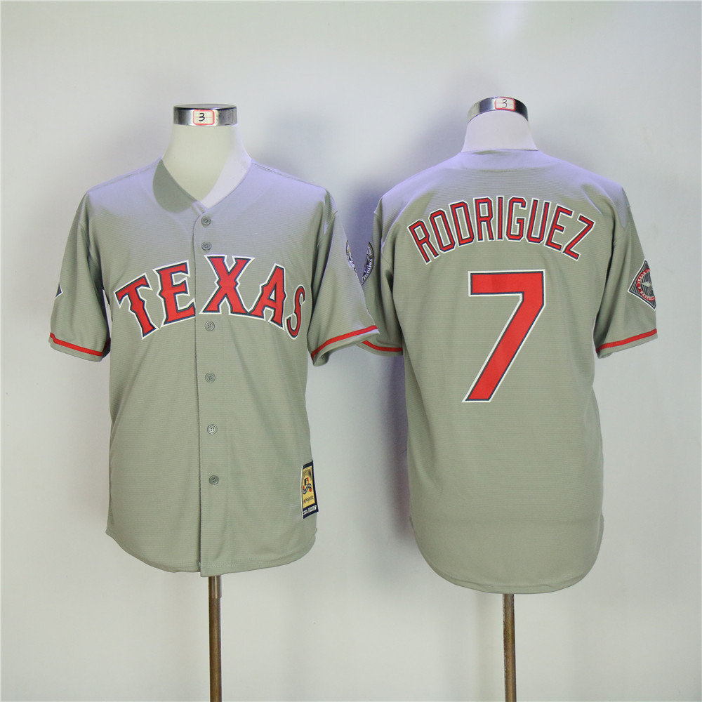 Men Texas Rangers #7 Rodriguez Grey Throwback MLB Jerseys->texas rangers->MLB Jersey